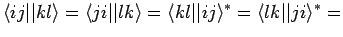 $\displaystyle \langle ij \vert\vert kl \rangle = \langle ji \vert\vert lk \rangle = \langle kl \vert\vert ij \rangle ^* = \langle lk \vert\vert ji \rangle ^* =$